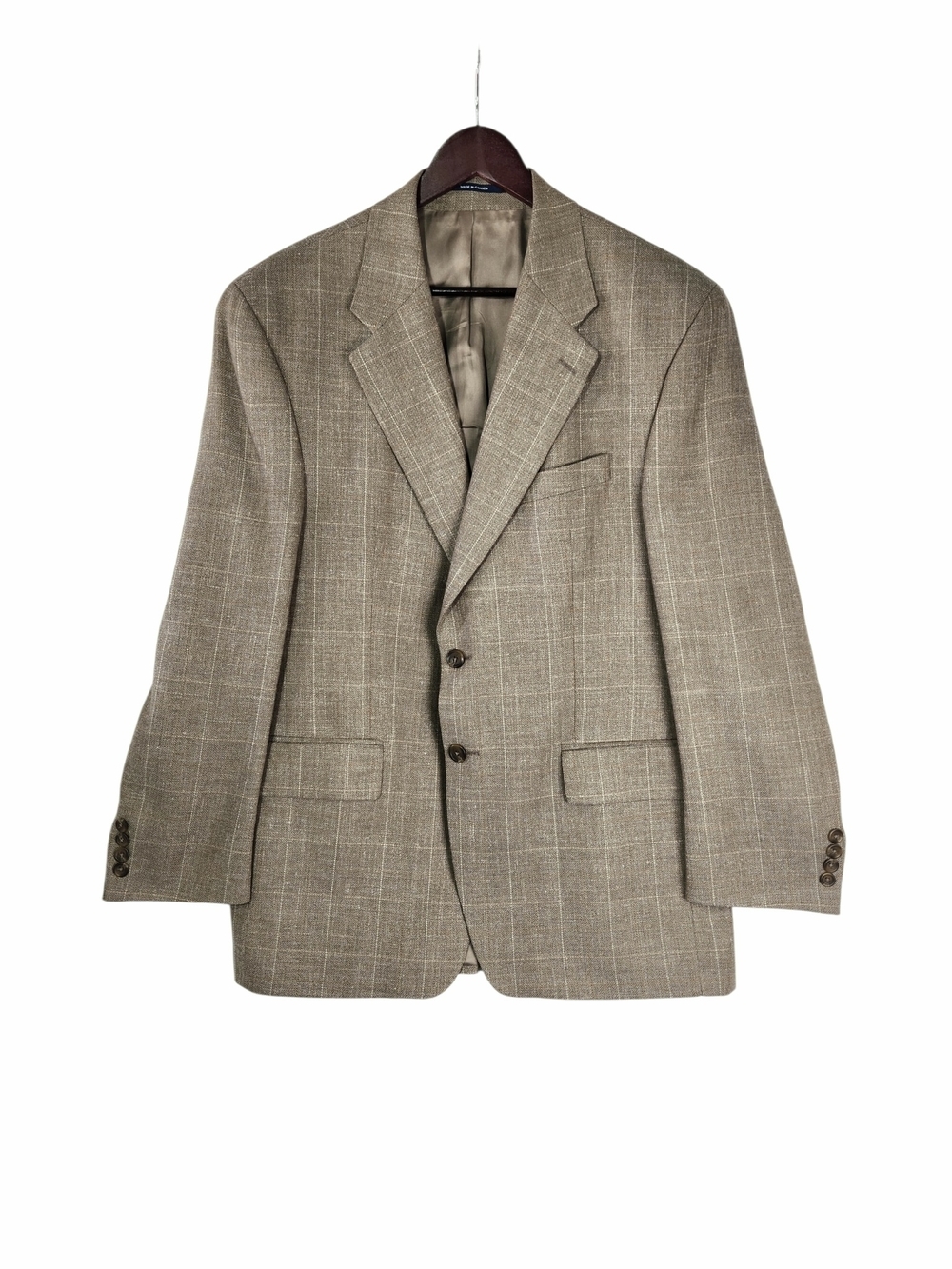 Chaps Ralph Lauren Blazer 42R Tan Plaid Silk Wool Sport Coat Mens Classic Jacket